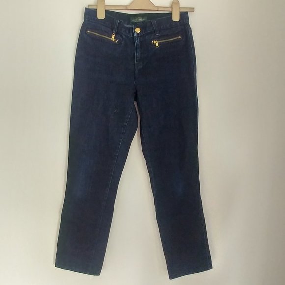 LRL RALPH LAUREN Women's Blue Jeans Zip Front Pockets Gold Accents Size 2 - Picture 2 of 6